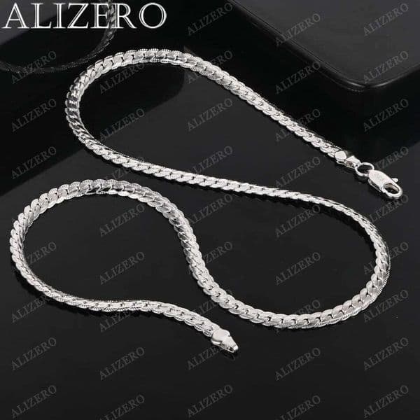 ALIZERO 925 Sterling Silver 6mm Sideways Chain Necklace Men Women Personality Fashion Jewelry 16-24 Inches Necklaces