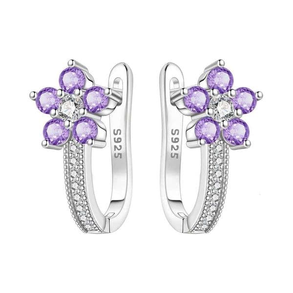 Orstarry Original 925 Sterling Silver Elegant Purple Flowers Earrings Women Hoop Earring Anniversary Jewelry Trendy Gifts