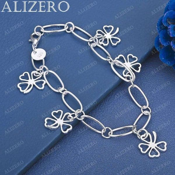 ALIZERO 925 Sterling Silver Four Leaf Clover Pendant Bracelets For Women Wedding Party Anniversary Gift Fashion Fine Jewelry