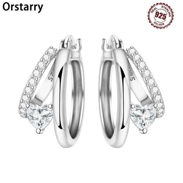 Orstarry 925 Sterling Silver Double Layered Heart-shaped Hoop Earrings For Women Jewelry Birthday Party Gifts