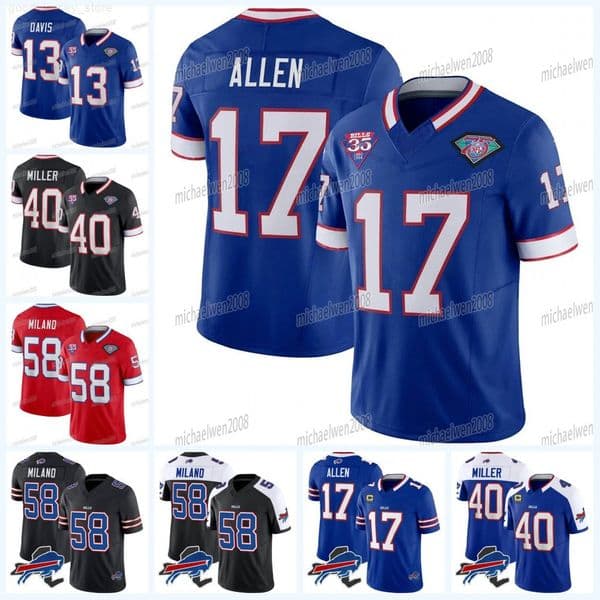 17 Josh Allen Bill Football Jersey Royal Von Miller Dawson Knox Cole Beasley Khalil Shakir Matt Milano Araiza Kaiir Elam Micah Hyde Tyler Bass Tackle Twill