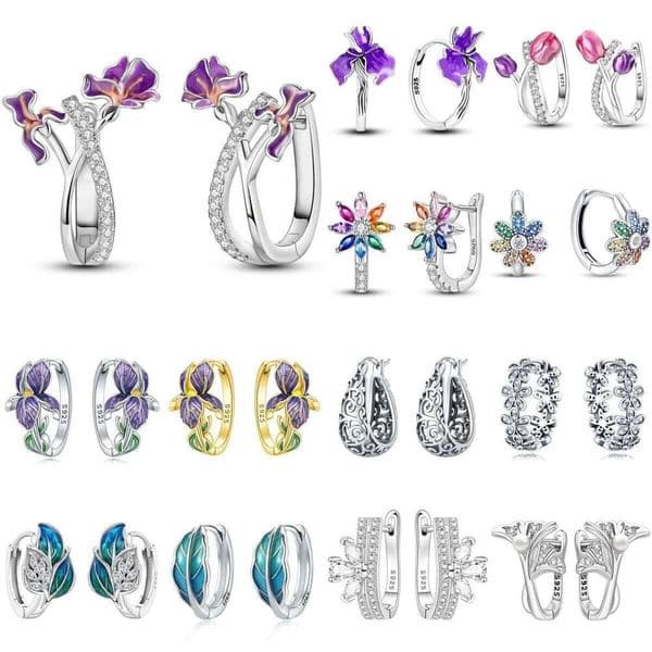 925 Sterling Silver Flower Plant Series Fashion Zircon Circle Hoop Earrings For Women Earring Jewelry Gifts Accessories