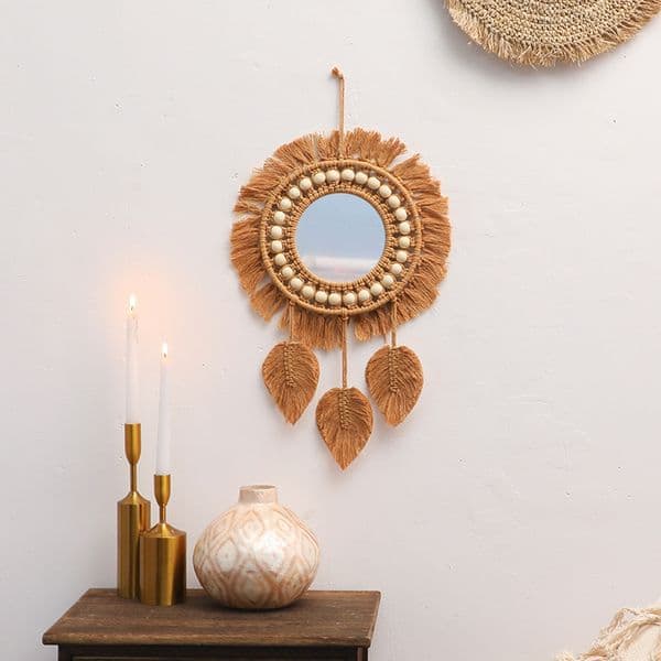 Wall Mirror Macrame Decorative Mirrors Boho Home Decor Wall Hanging Mirror for Living Room Decoration Bedroom Baby Nursery Gift