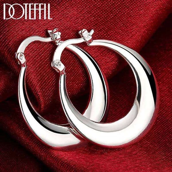 DOTEFFIL 925 Sterling Silver U Smooth Circle Hoop Earring For Woman Party Gift Fashion Charm Wedding Engagement Jewelry