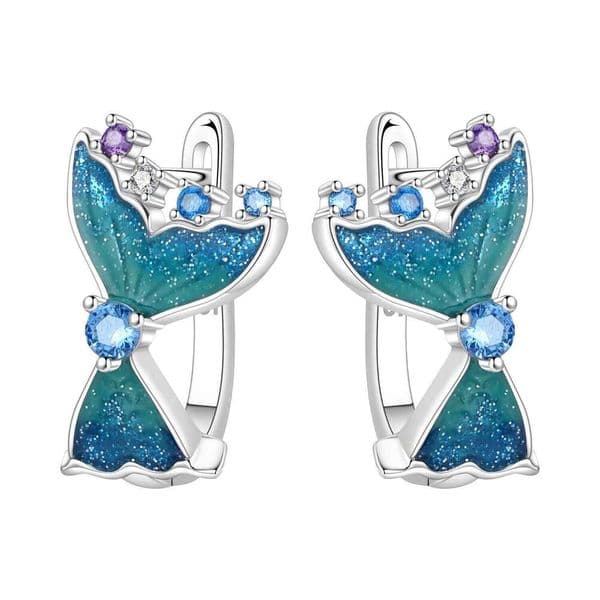 Orstarry Original 925 Sterling Silver Blue Fish Tail Ocean World Earrings Women Hoop Earring Anniversary Jewelry Trendy Gifts