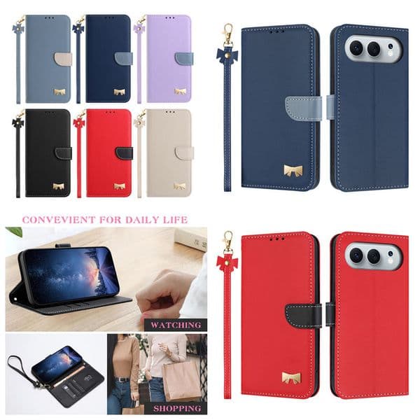 Bowknot PU Leather Wallet Case For Xiaomi 17 Pro Max 15 Ultra 15T 14T 14 Huawei P70 Pura 80 Mate 70 Honor 400 Lite Bow Plain ID Credit 3 Card Slot Holder Flip