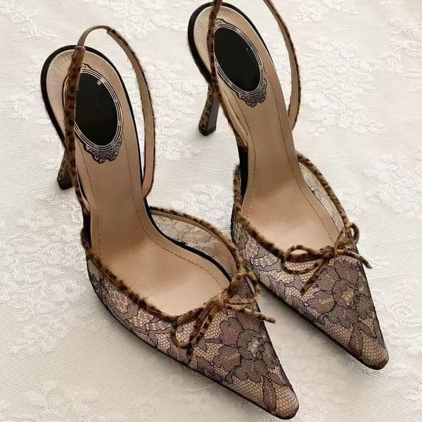 NEW Designer Pointed toe Leopard print butterfly decoration Slingbacks shoes sandals with Stiletto Heel sandals factory footwear size 35-40 Bring BOX