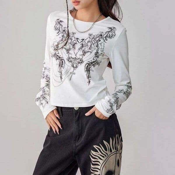 Women's shirt Gothic dark style printed long sleeved T-shirt