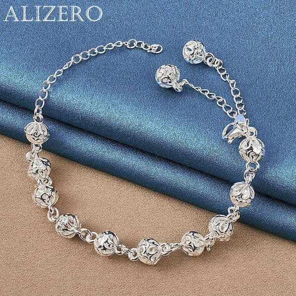 ALIZERO 925 Sterling Silver Hollow Beads Balls Chain Bracelet For Women Wedding Engagement Party Gifts Fashion Charms Jewelry