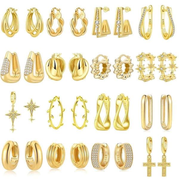 Orstarry Gold Woman Hoop Earring 925 Sterling Silver Sparkling Zircon Round Ear Stud Earrings Trendy Jewelry Anniversary Gifts