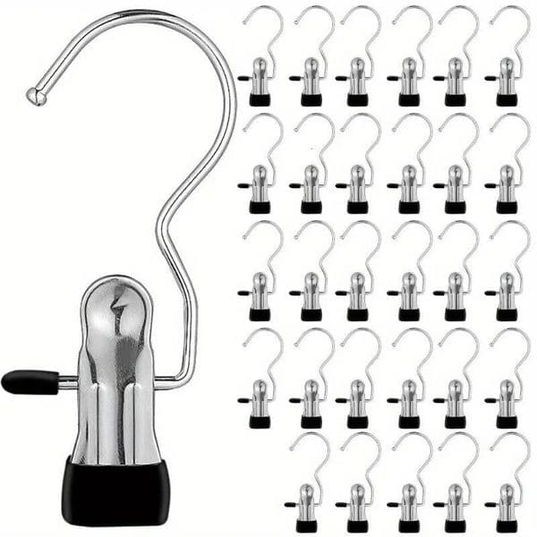 Premium Stainless Steel Clothes Pegs with Hooks - Space-Saving Laundry Hangers for Pants, Towels & Closet Organization