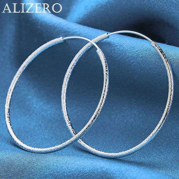 ALIZERO 925 Sterling Silver 50/60mm Frosted Hoop Earrings For Women Fashion Wedding Party and Daily Wear Charm Jewelry Gifts