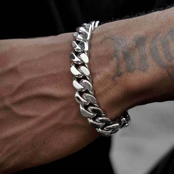 13-15mmMen's Four-Side Polished Cuban Chain Bracelet - Dense Link Stainless Steel Hip Hop Jewelry, Titanium Steel Cuff Accessory