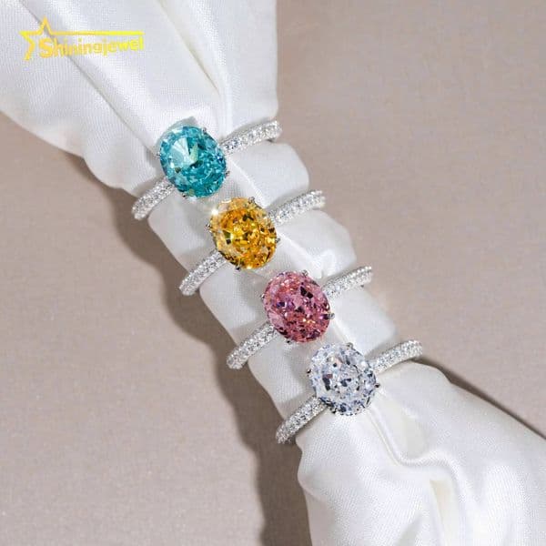 Wholesale Price Luxury Women Rings 925 Silver Jewelry Zircon Diamond Ice Cut Crushed Engagement Ring Trendy Wedding Ring