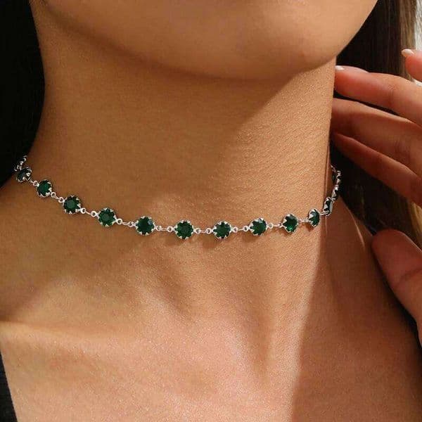 Romantic Green Crystal Beads Necklaces for Women Girls Shiny Zircon Choker Clavicle Chain Adjustable Party Jewelry Collar