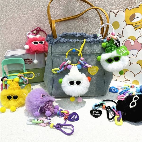 Cartoon Little Coal Ball Keychain Cute Plush Doll Fluffy Soft Anime Stuffed Toy Backpack Pendant Girlfriend's birthday Gift