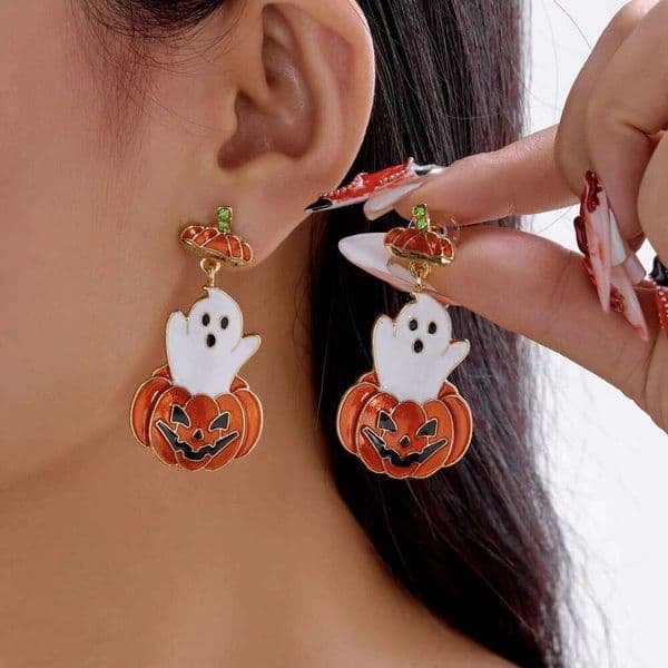 Cute Halloween Ghost Pumpkin Dangle Earrings for Women Zircon Spider Drop Oil Earring Girls Party Festival Statement Jewelry