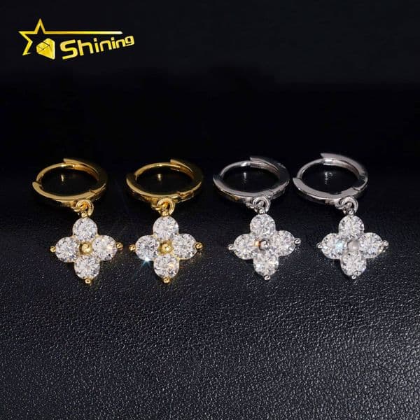 Fine Jewelry Luxury Earrings 925 Sterling Silver Flower Style Moissanite Drop Earrings Custom D VVS Moissanite Stud Earrings
