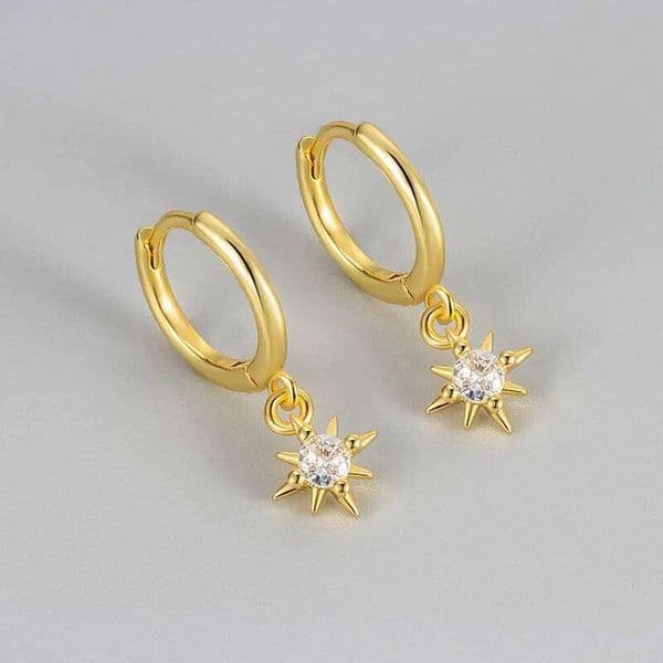 925 Sterling Silver Earrings for Women Geometric Shinning Gold Star CZ Earring Fashion Jewelry Gift Party Wedding pendientes