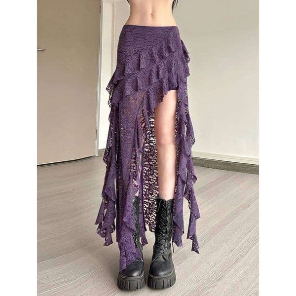 Nibber Tassels Women Skirts Irregular Hem Multi-Layered Ruffles Lace Patchwork Sweet Summer Trend Daily Skinny Versatile Bottoms