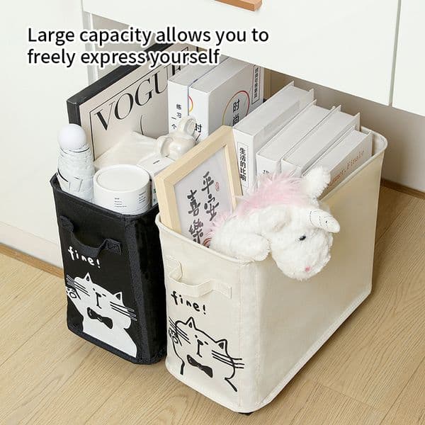 Foldable miscellaneous storage basket, multifunctional crevice table bottom storage basket, cute cat toy, movable dirty clothes basket