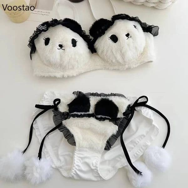 Bestseller Japanese Sweet Lolita Style Bra Panties Lingerie Set Women Cute Plush Cartoon Bear Briefs Kawaii Underwear Panty Intimates Sets ddmytues