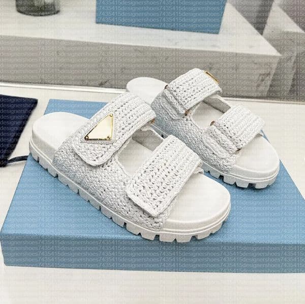 Luxury shoes Slide High quality designer shoes women Wedges Slides Black Woven Platform Sandal Straw Slipper Summer Two Straps Flat Comfort Mule Beach Pool