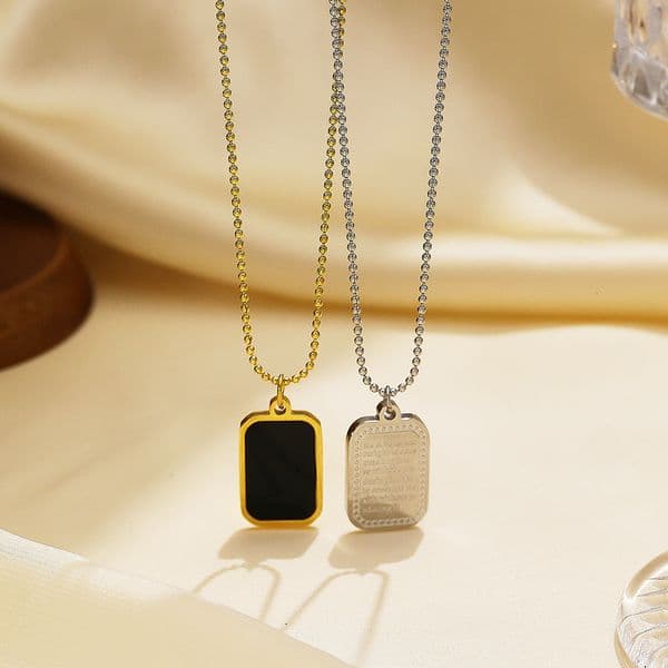 European and American Retro Geometric Pendant Niche Design Inspirational Collarbone Black Label Bead Chain Stainless Steel Necklace