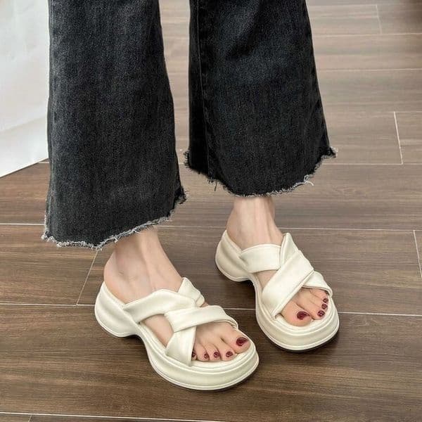 Ddmytiger Trendy Women S Summer Outdoor Slippers Korean New Platform Thick Sole Beach French Style With Dress Roman Sandals Outdoor Shoes