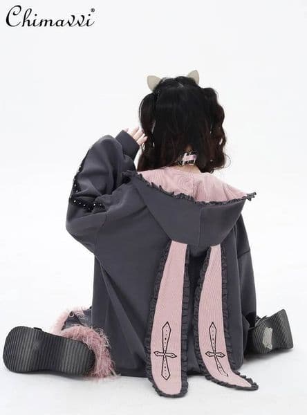 Bestseller Original Japanese Subculture Sweet Cool Hooded Design Jacket Autumn New Gothic Dark Girl Loose Long Sleeve Sweatshirt ddmytues