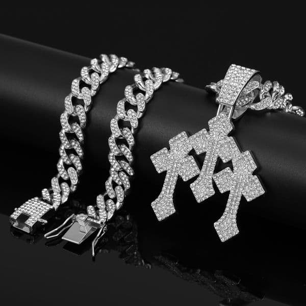 Hip Hop Style Three Arrow Cross Necklace Cuban Hip Hop Chain Alloy Material Diamond Inlaid Pendant Fashionable And Trendy Wearing Necklace Boutique Gift