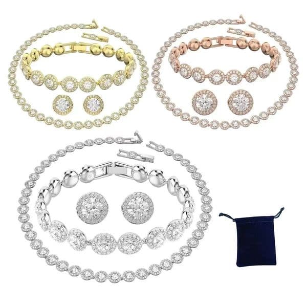 Designer Jewelry Set Gift Box Packing Rhinestone Necklace Bracelet Earrings Sets Adjustable Jewelry Christmas Valentine's