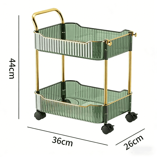 Home Storage & Organization---2-Tier PET Stainless Steel Rolling Cart, Lockable Mobile Multi-Scene Minimalist Storage Rack--23