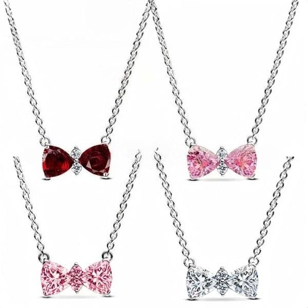 lovely shine crystal bowknot designer pendant necklace for women girls short link chain choker simple nice charm bow knot white zircon necklaces jewelry