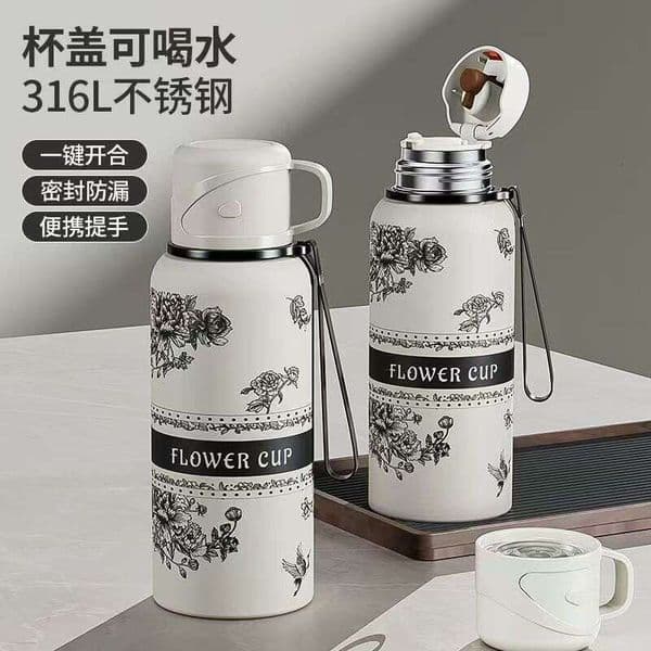 New Bottle Gardenia Insulated High Aesthetic Portable Student Water Cup Home Use Large Capacity 316 Stainless Steel