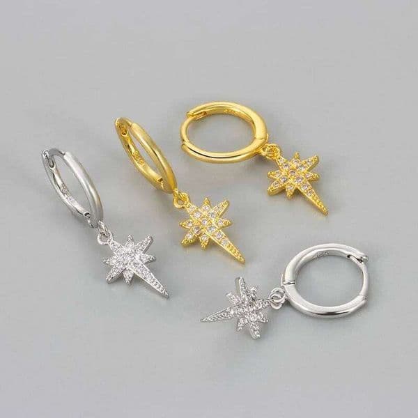925 Sterling Silver Earrings for Women Geometric Shinning Gold Star Earring Fashion Jewelry Gift Party Wedding pendientes