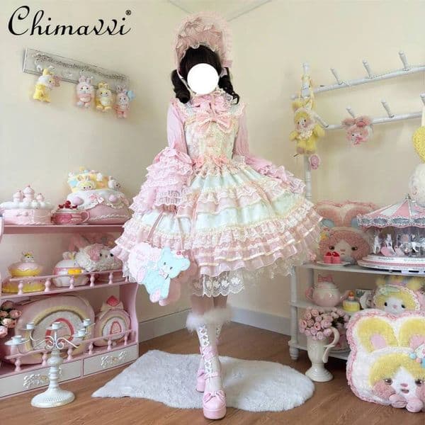 Bestseller Original Sweet Girls Lolita Set Spring Autumn Fairy Lace Princess Jsk Cake Suspender Dress Shirt Womens Outfits ddmytues