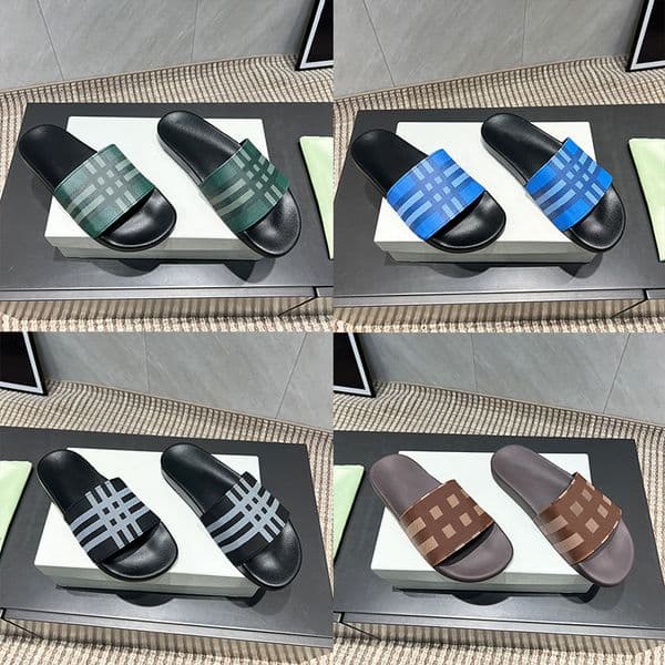 Fashion Mens Sliders Vintage Check Slides Rubber Sandals Designer Slipper Flat Plaid Sandale Outdoors Beach Flip Flops 1031