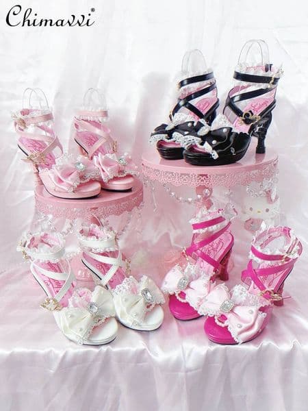 Ddmytues Original Ji Series Peep Toe Sandals New Japanese Princess Women S Shoes Sweet Lace Splicing Bow Girl Lolita High Heels