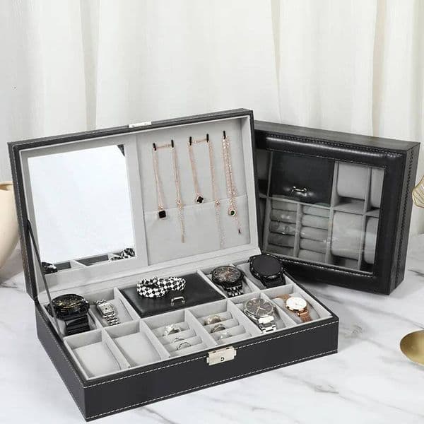 WELLZONE Multi-Functional Large-Capacity Watch Jewelry High-End Accessory Storage Leather Sunglasses Organization Box