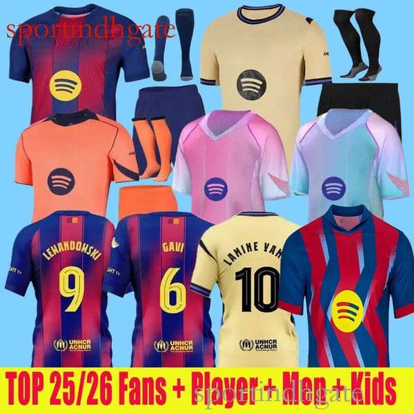 25 26 LAMINE YAMAL soccer jerseys men kids black football shirts kit 2025 LEWANDOWSKI Camiseta sets barcalona Travis pink goalkeeper RASHFORD top quality