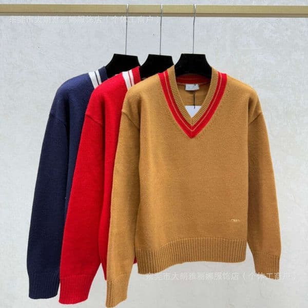 Designer Shenzhen Goods ~ High Version CE Home 25 Early Autumn New Style Color-Block Simple V-Neck Knitted Long Sleeve 94a4 40fc 6241