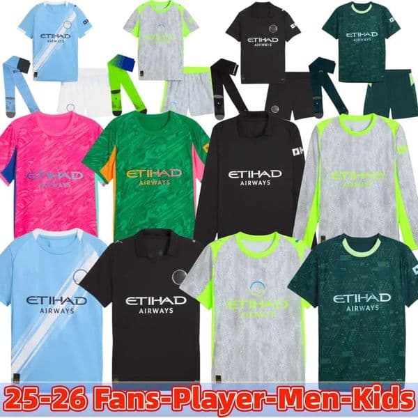 Man City 25 26 HAALAND Soccer Jerseys RODRIGO FODEN DOKU MARMOUSH Mcatee KOVACIC GVARDIOL DE BRUYNE MATHEUS N. Football Shirt Men Kids Kits Goalkeeper Pink