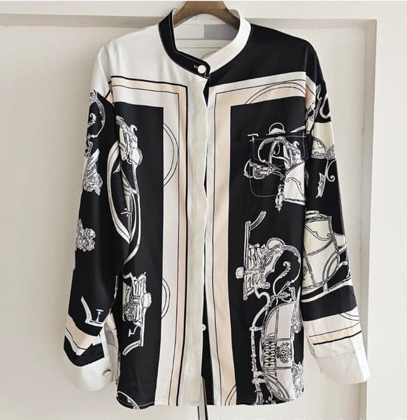 Womens Blouses Designer Shirts French Fashion Classic Vintage Ice Silk Printed Spring Summer Luxury Satin Shirt Casual Long Sleeve Coat Tops