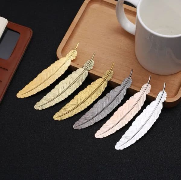 7 Colors Metal Feather Bookmark Document Book Mark Label Golden Silver Rose Gold Bookmark Office School Supplies
