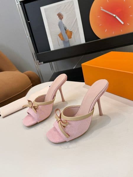 Elegant Ladies' Denim Jacquard Weave Slides Mules sandals Open Toes Designer Evening Footwear with Optional 5.5cm or 9.5cm Heel Height factory footwear fre0001