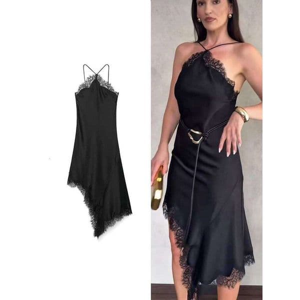 2025 Sexy Lace Spliced Sling Dresses For Women Elegant Sleeveless Backless Irregular Hem Dress Lady Chic Holiday Party Wear