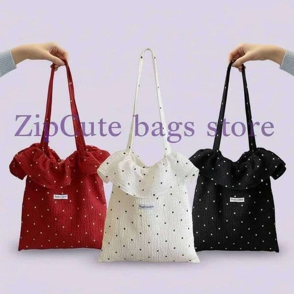 All-match Wave Point Chiffon Shoulder Large Capacity Fairy Mesh Handbag Commuting Korean Style Tote Bag Women