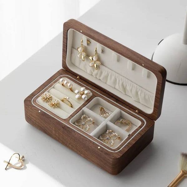 Double Layer Box Wooden Cases Necklace Bracelets Earrings Storage Organizer Wedding Gift Black Walnut Wood Jewelry Boxes