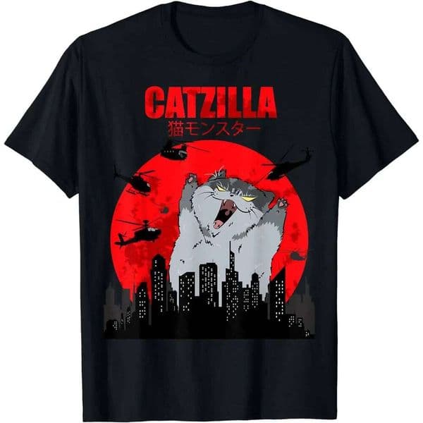 Funny Cute Art Japanese for Cat Lover Catzilla T-Shirt Graphic T Shirts Women's Clothing Fashion